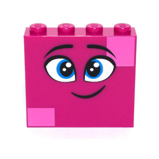 Brick 1 x 4 x 3 with Twinkling Dark Azure Eyes, Eyebrows, Smile and Dark Pink Squares on Two Corners Pattern (Queen Watevra Wa'Nabi Face)