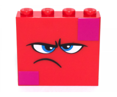 Brick 1 x 4 x 3 with Dark Azure Eyes, Furrowed Eyebrows, Frown and Magenta Squares on Two Corners Pattern (Queen Watevra Wa'Nabi Face)
