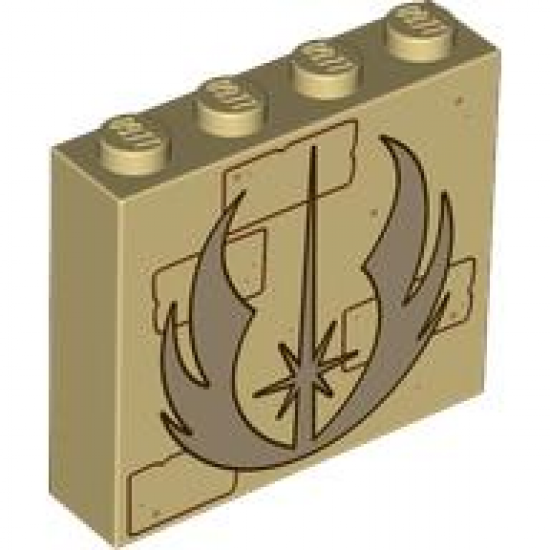 Brick 1 x 4 x 3 with Dark Tan Jedi Order Insignia with Dark Brown Outline, Reddish Brown Bricks and Medium Nougat Dots Pattern
