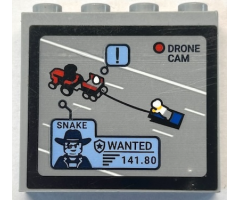 Brick 1 x 4 x 3 with Monitor Screen with 'DRONE CAM', 'SNAKE', 'WANTED', '141.80' and Red Tractor Pulling Minifigure Pattern (Sticker) - Set 60315