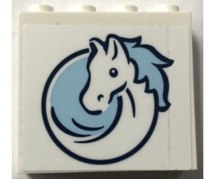 Brick 1 x 4 x 3 with Horse Head Outline with Bright Light Blue Mane in Dark Blue Circle Pattern (Sticker) - Set 60327
