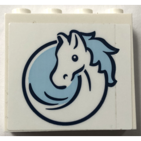 Brick 1 x 4 x 3 with Horse Head Outline with Bright Light Blue Mane in Dark Blue Circle Pattern (Sticker) - Set 60327