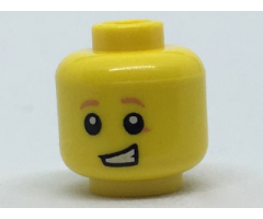 Minifigure, Head Child Dark Orange Eyebrows and Spot under Left Eye, Lopsided Open Grin Pattern