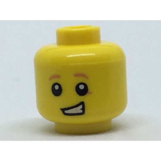 Minifigure, Head Child Dark Orange Eyebrows and Spot under Left Eye, Lopsided Open Grin Pattern