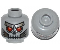 Minifigure, Head Alien Skull with Red Eyes, Metal Eyebrows with Rivets and Metal Jaw with Screws Pattern
