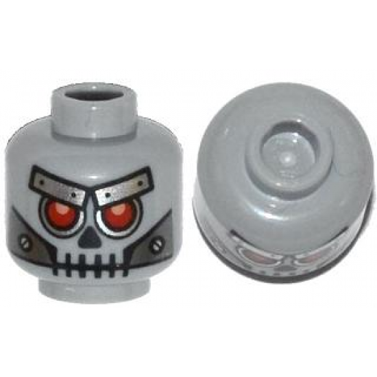 Minifigure, Head Alien Skull with Red Eyes, Metal Eyebrows with Rivets and Metal Jaw with Screws Pattern