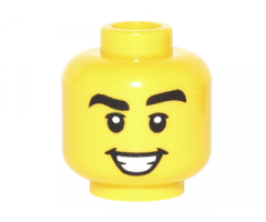 Minifigure, Head Black Thick Eyebrows, Eyelids, Open Mouth Smile with Teeth Pattern