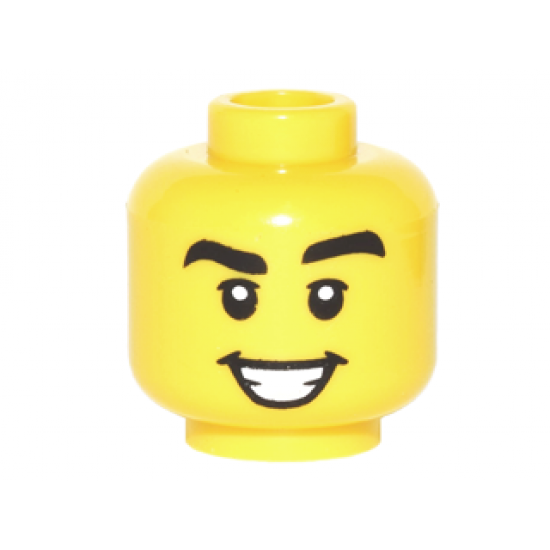 Minifigure, Head Black Thick Eyebrows, Eyelids, Open Mouth Smile with Teeth Pattern