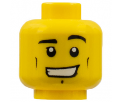 Minifigure, Head Black Eyebrows, Left Raised, Small Cheek Lines, Chin Dimple, Open Mouth Smile with Teeth Pattern