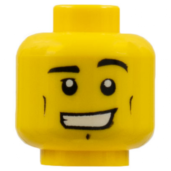 Minifigure, Head Black Eyebrows, Left Raised, Small Cheek Lines, Chin Dimple, Open Mouth Smile with Teeth Pattern