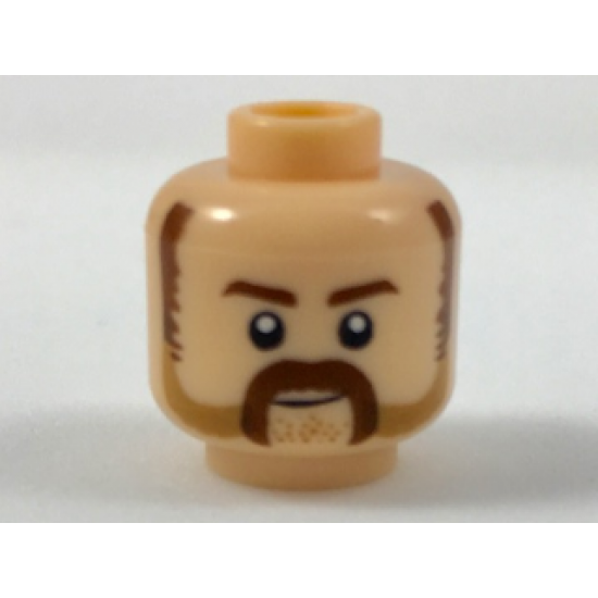Minifigure, Head Dark Brown Eyebrows, Sideburns, Moustache, Medium Nougat Stubble Pattern