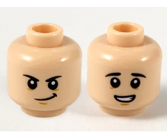 Minifigure, Head Dual Sided Black Eyebrows, Lopsided Smirk / Worried Showing Teeth Pattern