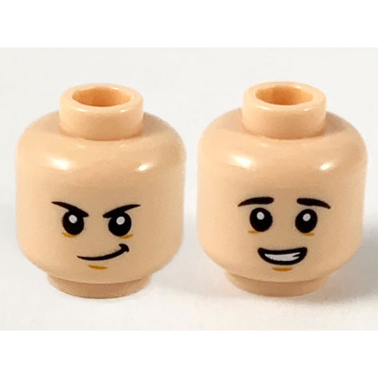 Minifigure, Head Dual Sided Black Eyebrows, Lopsided Smirk / Worried Showing Teeth Pattern