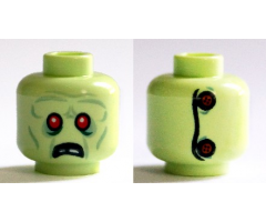 Minifigure, Head Alien Zombie, Red Eyes, Frowning, Broken Teeth, Stitching and 2 Buttons on Back Pattern