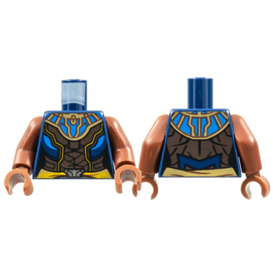 Torso Female Armor, Blue Mantle, Dark Brown Center Panel, Yellow Trim and Belt, Silver Buckle Pattern / Reddish Brown Arms / Reddish Brown Hands