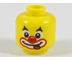 Minifigure, Head Clown Black Pointed Eyebrows, White Circles Around Eyes, Red Nose, Large Painted Smile Pattern