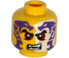 Minifigure, Head Black Eyebrows, Dark Red Eyes, Dark Purple and White Snakes Tattoo, Open Mouth with Fangs Pattern