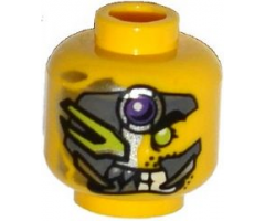 Minifigure, Head Alien with Metal Mask, Purple Jewel, Green Eye, Pointed Teeth Pattern