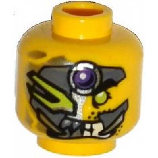 Minifigure, Head Alien with Metal Mask, Purple Jewel, Green Eye, Pointed Teeth Pattern