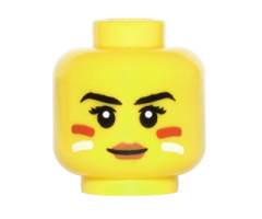 Minifigure, Head Female Black Eyebrows, Dark Orange Lips and Red and White Face Paint Pattern