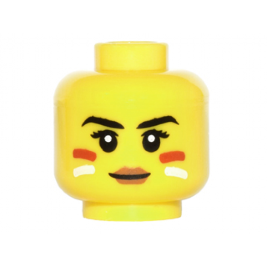 Minifigure, Head Female Black Eyebrows, Dark Orange Lips and Red and White Face Paint Pattern