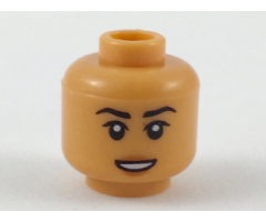 Minifigure, Head Female Black Eyebrows, Dark Orange Lips, Open Mouth Smile with Teeth Pattern