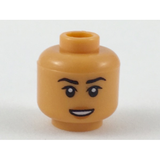 Minifigure, Head Female Black Eyebrows, Dark Orange Lips, Open Mouth Smile with Teeth Pattern