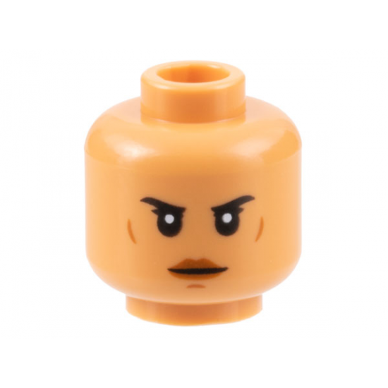 Minifigure, Head Female Black Eyebrows, Dark Orange Lips, Cheek Lines and Chin Dimple, Neutral Pattern