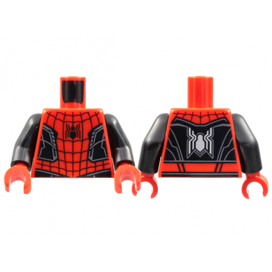 Torso Spider-Man Black Spider, Webbing and Vest, Silver Trim Lines Pattern / Black Arms / Red Hands