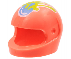 Minifigure, Headgear Helmet Motorcycle (Standard) with Medium Blue and Lime Paint Splotches with White Outline Pattern