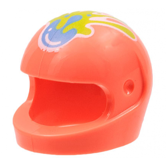 Minifigure, Headgear Helmet Motorcycle (Standard) with Medium Blue and Lime Paint Splotches with White Outline Pattern