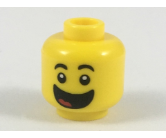 Minifigure, Head Black Eyebrows, Large Open Mouth Smile with Red Tongue Pattern