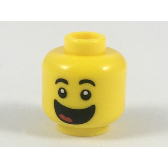Minifigure, Head Black Eyebrows, Large Open Mouth Smile with Red Tongue Pattern