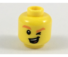Minifigure, Head Orange Eyebrows, Winking Left Eye, Open Mouth with Teeth and Tongue Pattern