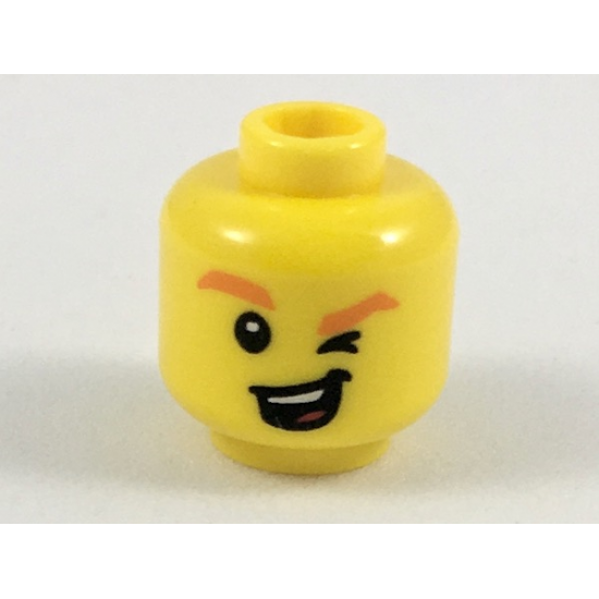 Minifigure, Head Orange Eyebrows, Winking Left Eye, Open Mouth with Teeth and Tongue Pattern