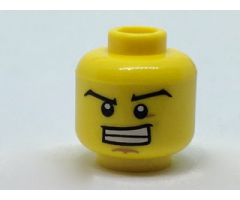 Minifigure, Head Black Wide Eyebrows, Wide Grin Showing Teeth, Dark Tan Dimple and Chin Pattern