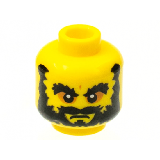 Minifigure, Head Beard Black, Bushy Eyebrows, Angry Mouth, White Pupils Pattern