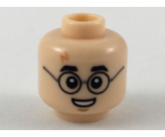 Minifigure, Head Medium Nougat Lightning Scar, Black Eyebrows and Glasses, Small Smile Showing Teeth Pattern
