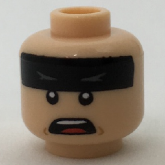 Minifigure, Head Black Headband with Squinted Batman Eyes, Open Mouth Pattern
