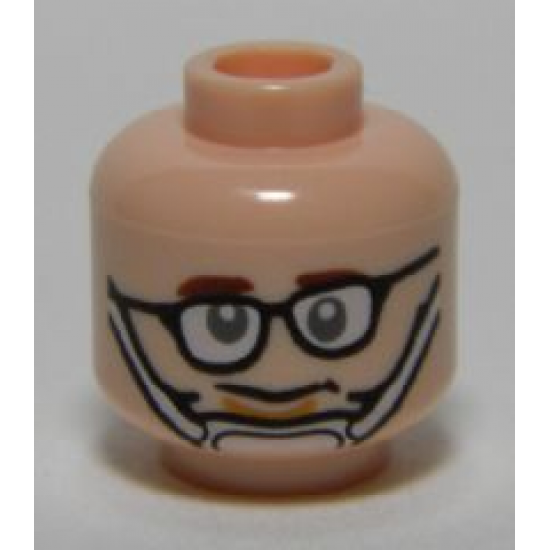 Minifigure, Head Glasses with Crooked Eyeglasses, Brown Eyebrows, Chin Strap Pattern (Ghostbusters Tully)