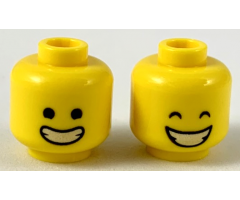 Minifigure, Head Dual Sided Wide Smile with Closed Teeth, Black Eyes / Closed Eyes Pattern