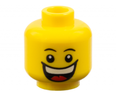 Minifigure, Head Male Black Thin Eyebrows, White Pupils, Huge Smile with Teeth and Tongue Pattern