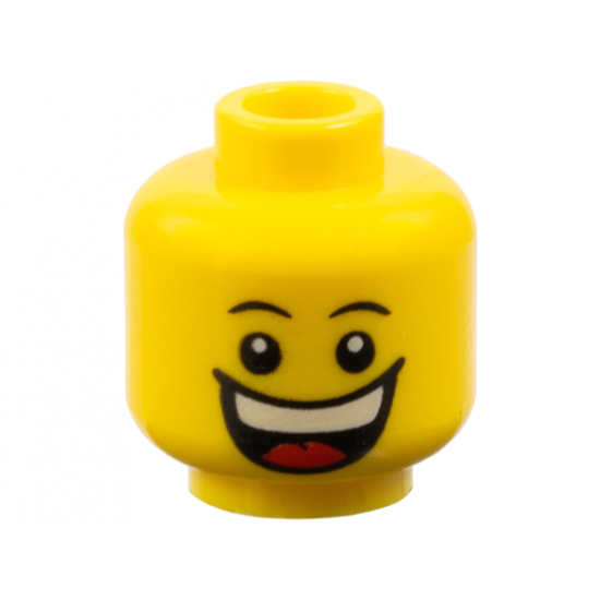 Minifigure, Head Male Black Thin Eyebrows, White Pupils, Huge Smile with Teeth and Tongue Pattern