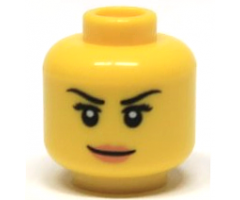 Minifigure, Head Female Black Eyebrows, Short Eyelashes, Nougat Lips, Grin Pattern