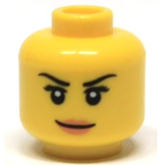 Minifigure, Head Female Black Eyebrows, Short Eyelashes, Nougat Lips, Grin Pattern