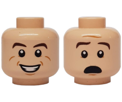 Minifigure, Head Dual Sided Brown Eyebrows, White Pupils, Smile with Teeth / Scared Pattern (Ray Stantz)