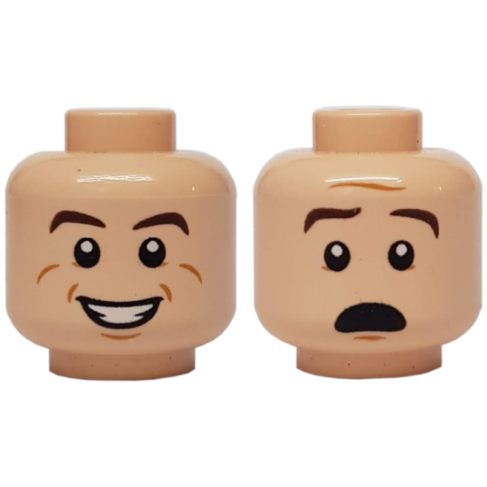 Minifigure, Head Dual Sided Brown Eyebrows, White Pupils, Smile with Teeth / Scared Pattern (Ray Stantz)