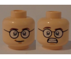 Minifigure, Head Dual Sided Glasses, White Pupils, Smile / Scared with Teeth Pattern (Egon Spengler)