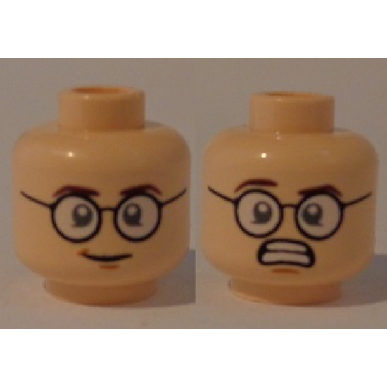 Minifigure, Head Dual Sided Glasses, White Pupils, Smile / Scared with Teeth Pattern (Egon Spengler)