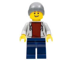 Light Bluish Gray Hoodie with Dark Red Shirt, Dark Bluish Gray Beanie, Dark Blue Legs